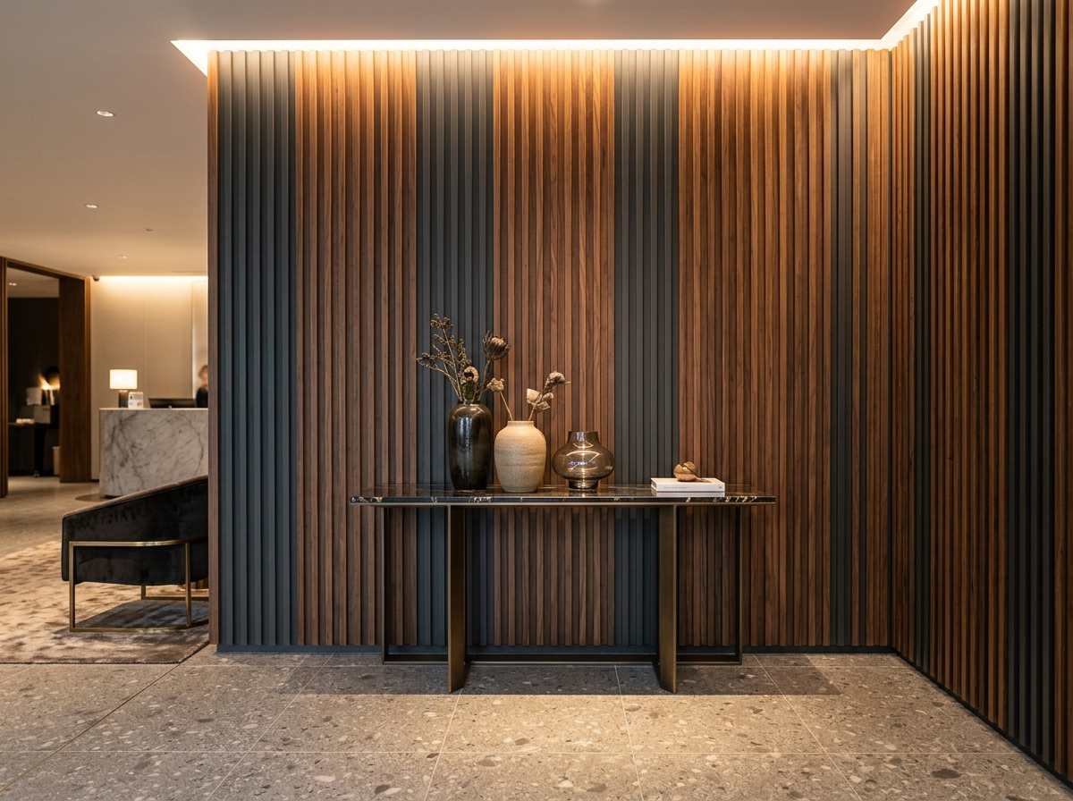 wood reed fluted wall details